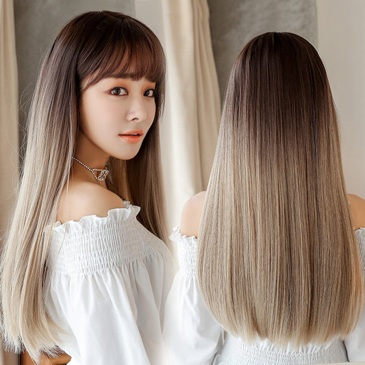 Fashion realistic hair long straight hair wig  chemical fiber wig