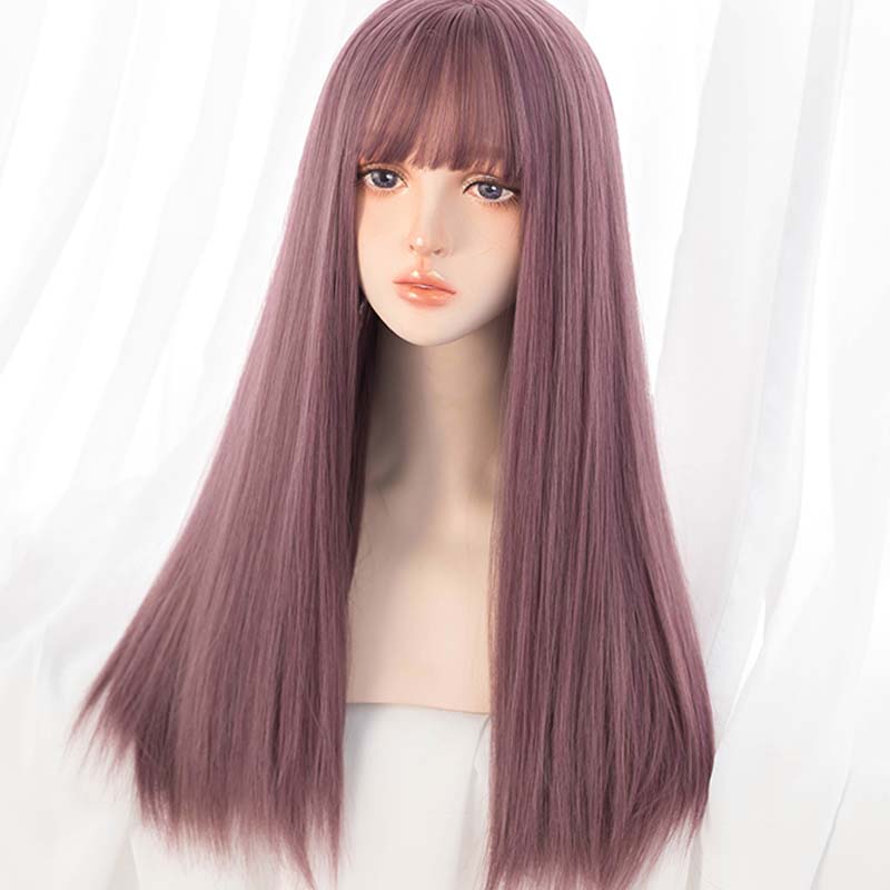 Fashion Pink Wig Female Long Straight Hair Hood