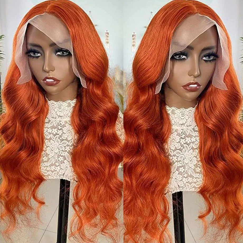 Colored Orange Ginger Lace Front Wigs Human Hair Body Wave 13x6 HD Lace Frontal Wig Loose Wave Brazilian Transparent Lace Wig