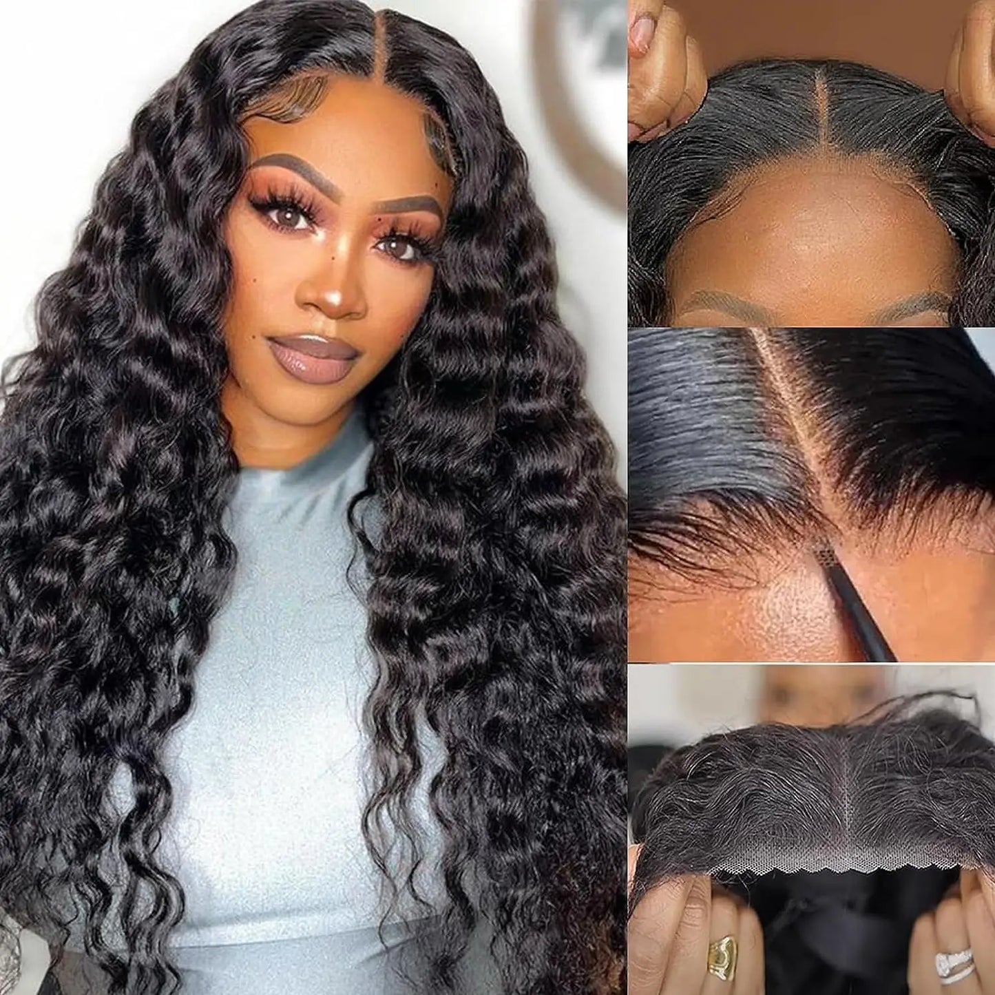 Glueless 5x5 Ready to Wear Deep Wave HD Lace Clousure Wig Human Hair Pre Plucked 6x4 Curly Brazilian Transparent Lace Front Wigs