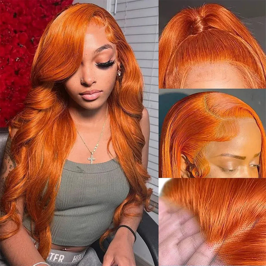 Colored Orange Ginger Lace Front Wigs Human Hair Body Wave 13x6 HD Lace Frontal Wig Loose Wave Brazilian Transparent Lace Wig